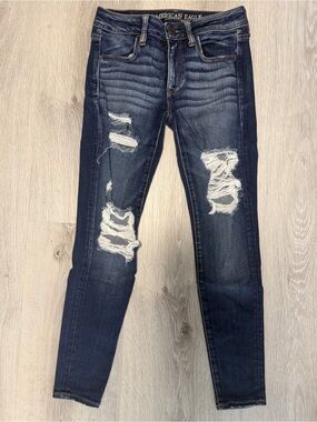 American Eagle Outfitters Dark Indigo Ripped Skinny Jeans Jeggings 2S